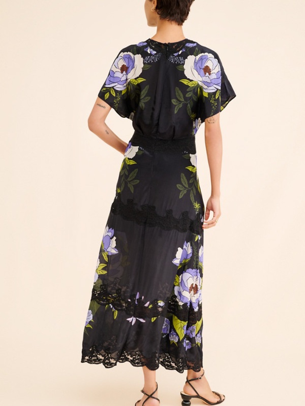 $298 Farm Rio Black floral Lace Maxi Dress Size Medium M *missing Slip* - Picture 2 of 12